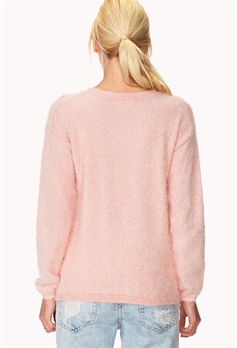 Forever 21 Sweet Fuzzy Sweater In Pink Lyst