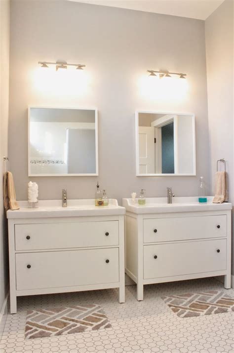 Bathroom vanity units, also referred to as sink vanity units are essential for creating a stylish modern bathroom. Side by side Hemnes sink cabinets for girls. Or double ...