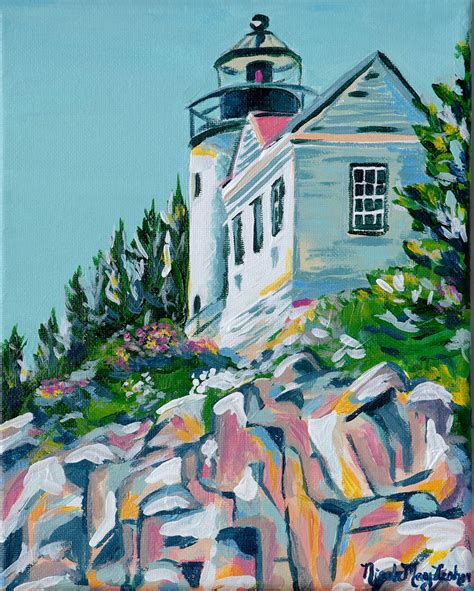 Cliffside Lighthouse Bass Harbor Painting Nicole May Lesher