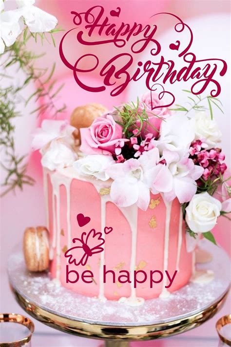 Happy Birthday Cake And Flowers Happy Birthday Happy Birthday Pinterest