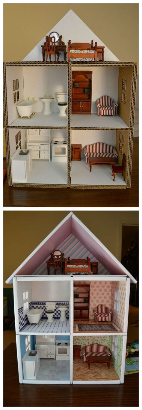 Diy Dollhouse Made From Cardboard Boxes Diy Box Crafts Cardboard