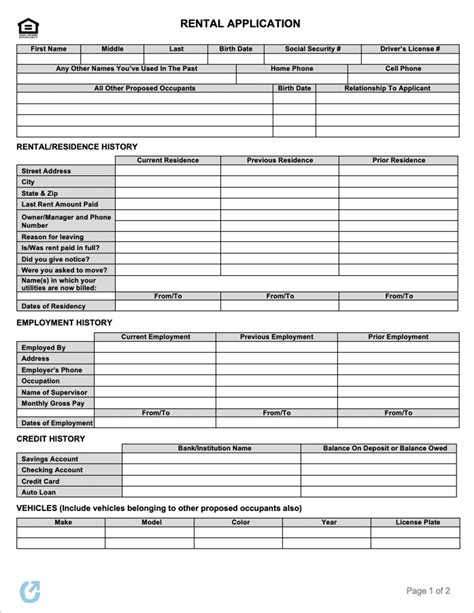 Free Rental Application Templates Pdf Word Rtf