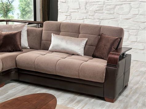 Sectional Sofa Modular Bed Sleeper Fabric Light Brown Coils B2 