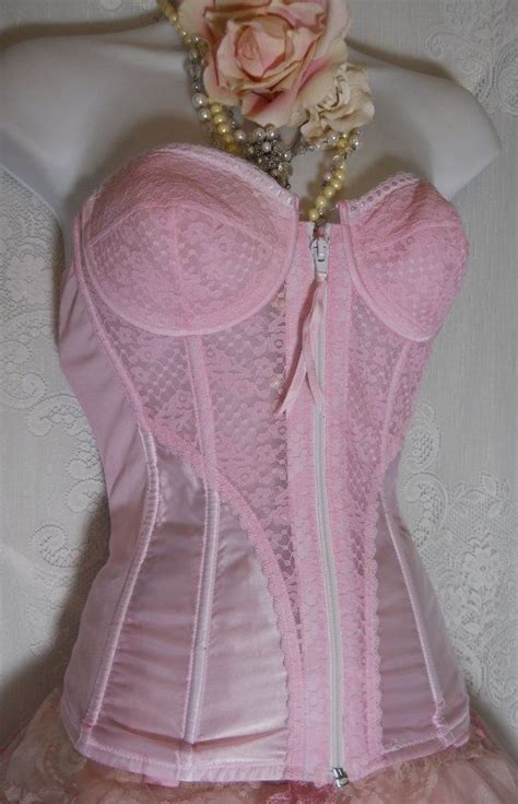 Pink Lace Bustier Vintage Boned Long Line Zip By Vintageopulence 55