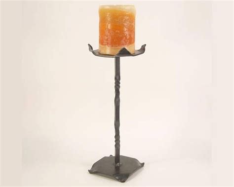 Metal Pillar Candle Holder Hand Forged Blacksmith Made Etsy Pillar Candle Holders Candle