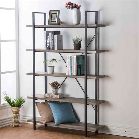 Buy Hsh Furniture 5 Shelf Vintage Industrial Rustic Bookshelf Wood And
