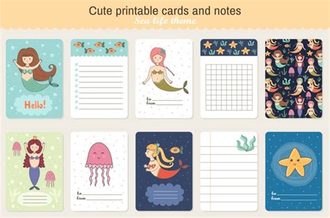 Premium Vector Set Of Cute Printable Cards And Notes Sea Life Theme