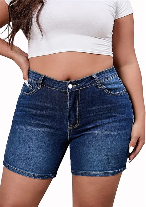 Plus Size Denim Shorts For Women Casual High Waisted Comfy Stretch Wf Shopping
