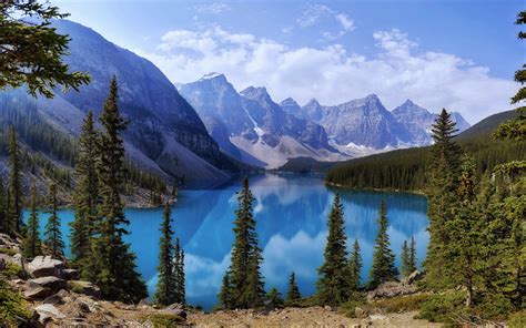 Download Wallpapers 4k Moraine Lake Mountains Banff Blue Lake North America Summer