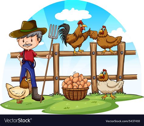 chicken farmer with eggs royalty free vector image