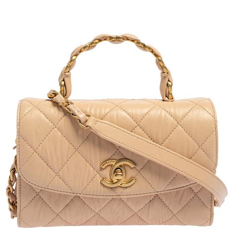 Chanel Beige Crumpled Lambskin Leather Mini Flap Bag Chanel The