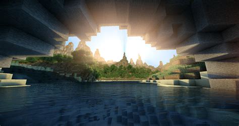 Carta Da Parati Shader Di Minecraft Cielo Acqua Architettura Luce Del