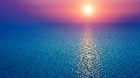 Sunrise Wallpaper 4k Seascape Horizon Ocean Pink Sky Blue Nature