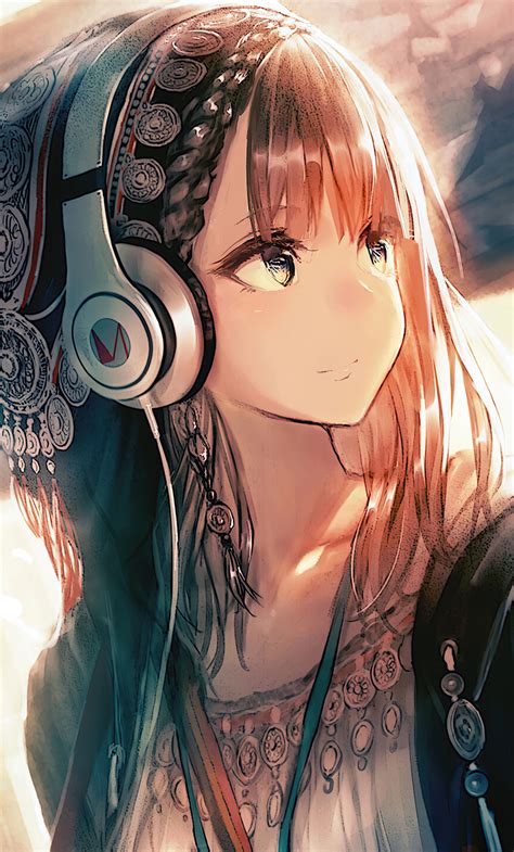 1280x2120 anime girl headphones looking away 4k iphone 6 hd 4k wallpapers images backgrounds