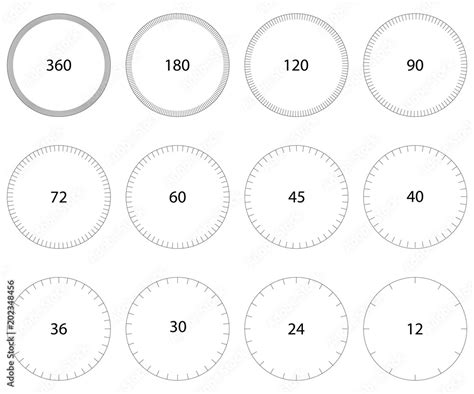 Set Circle Dial Circle Scale With Division In Round Vector Template