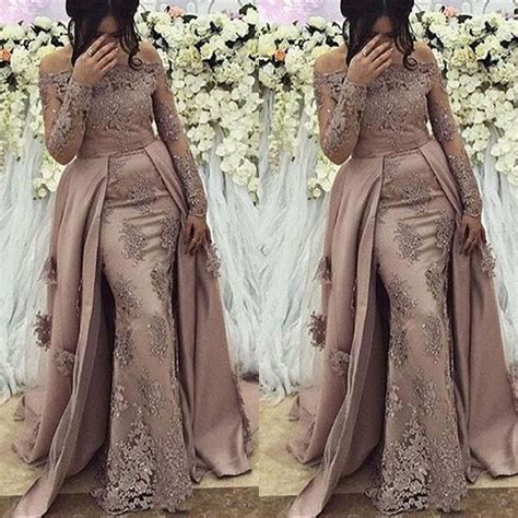 New Sexy Arabic Prom Dresses For Women Off The Shoulder Mermaid Long Sleeves Lace Appliques