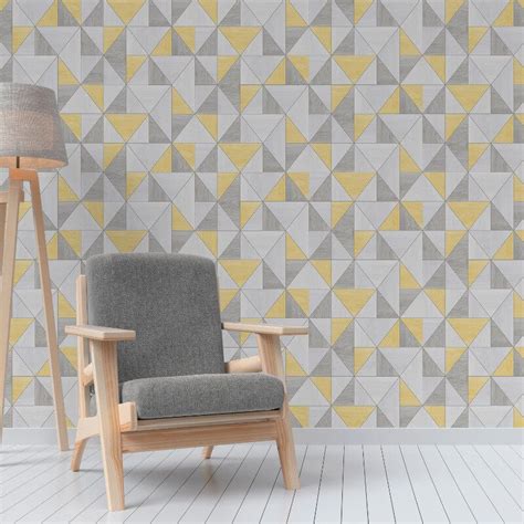 Fine Decor Apex Wood Grain Geo Yellowgrey Wallpaper Fd42223 Grey