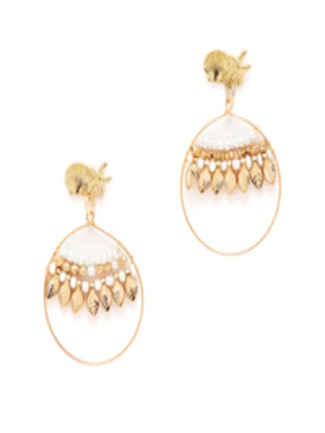 Buy URBANIC Gold Toned White Beaded Circular Drop Earrings Earrings