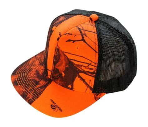 Mossy Oak Blaze Orange Camo Trucker Cap Hat Flat Or Curved Brim Mesh