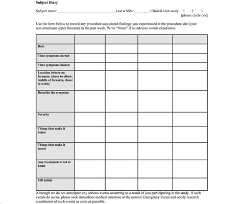 Subject Diary Template To Capture Patient Reported Outcome Download