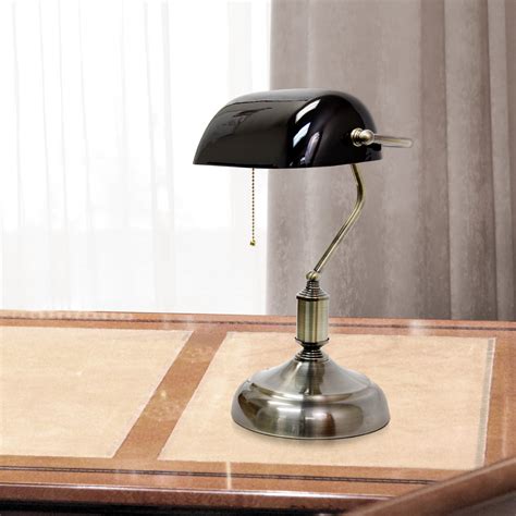Simple Designs Executive Bankers Desk Lamp With Glass Shade Black
