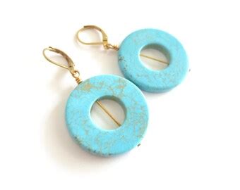Items Similar To Turquoise Earrings Lever Back Gold Teardrop Howlite