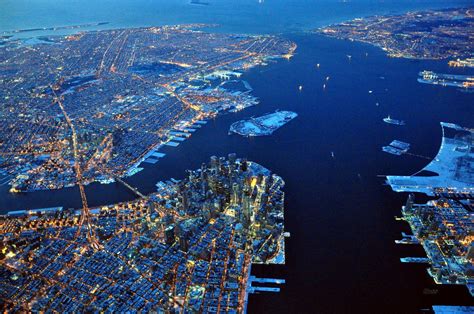 Nighttime Aerial View Of New York City Rpics