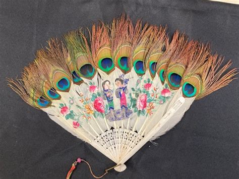 Antique Hand Painted Peacock Feather Fan Free Shipping Etsy