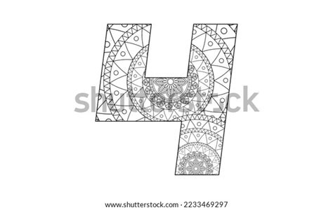 Zentangle Stylized Alphabetnumber 4 Doodle Style Stock Vector Royalty
