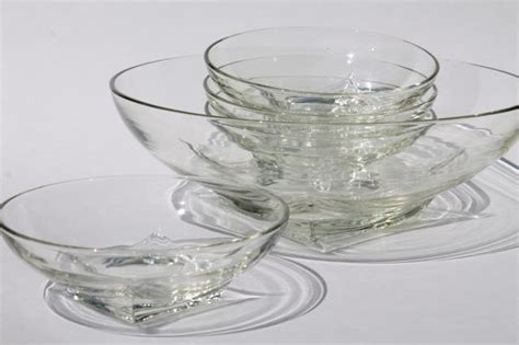 Mod Vintage Crystal Clear Glass Salad Set Hazel Atlas Colony Square