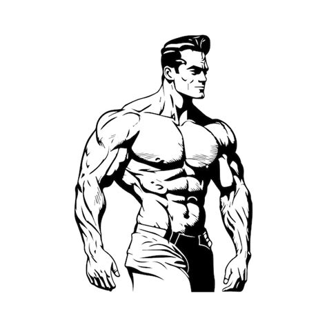 Bodybuilder Illustration Vectorielle De Muscle Homme Contour Noir