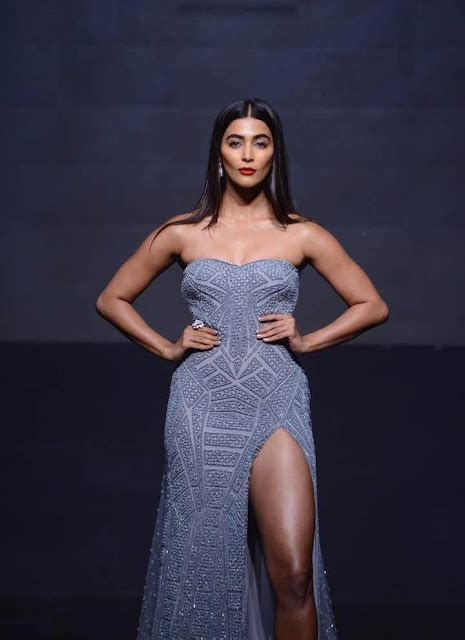 Pooja Hegde Hot Thighs Show Photos In Shoulderless Dress