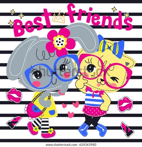 Two Best Friends Cartoon Cute Rabbit Stock Vector Royalty Free 624363980