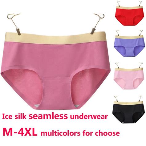 seamless women underwear solid color ice silk briefs plus size 4xl midi waist panties lingerie
