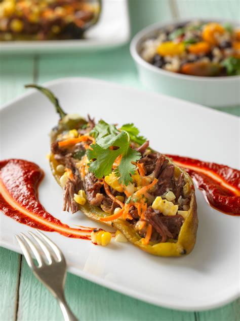 Shredded Beef Stuffed Chile Relleno With Guajillo Chile Sauce Beef