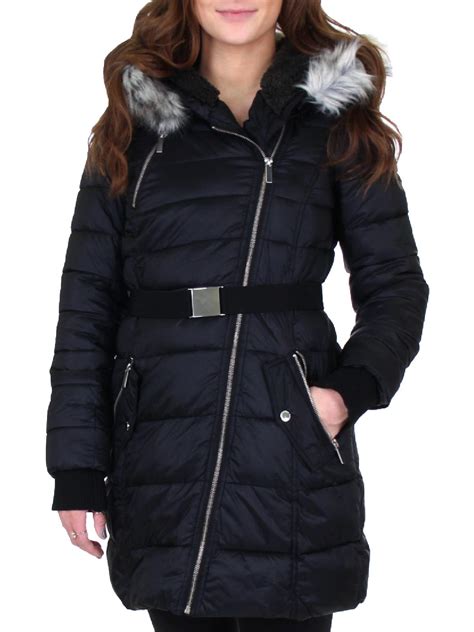 French Connection - French Connection Women's Sherpa Lined Faux Fur Hood Puffer Coat Black Size 