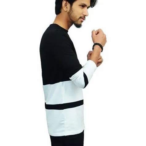 Cotton Full Sleeves Mens Black And White Casual T Shirt Size S Xl