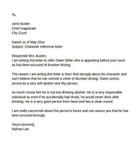 Court Character Reference Letter Samples Examples Templates Sample Templates