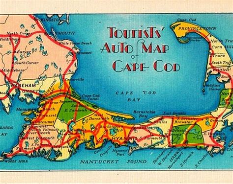 Vintage Cape Cod Postcard A Road Map Of Cape Cod For Etsy
