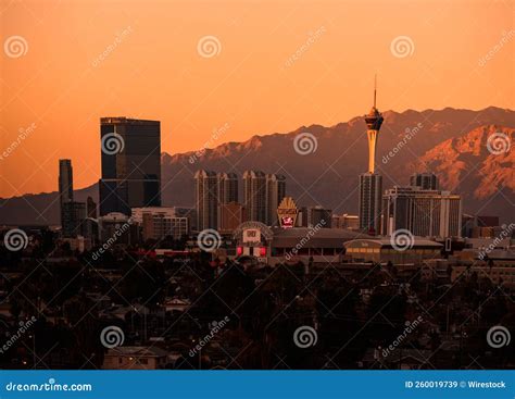 Urban Downtown Cityscape View At Sunset Las Vegas Usa Editorial Stock