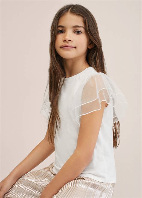 Camiseta manga corta tul - Niña | MANGO OUTLET España