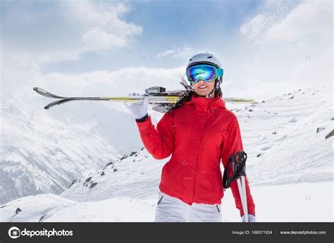 Beautiful Brunette Woman With Ski Stock Photo By ©kesu01 166571934