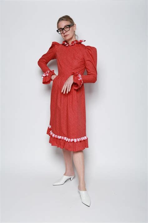 Batsheva Floral Prairie Dress Red Garmentory