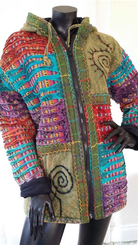 Hippy Boho Nepal Cotton Patchwork Embroidery Fleece Lined Hoody Jacket Cardigan Clothes Shoes