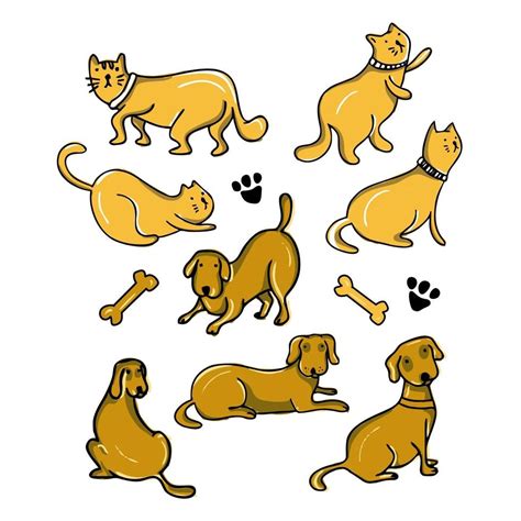 Cat And Dog Cartoon Drawing Set Design Vector Illustration 3381088