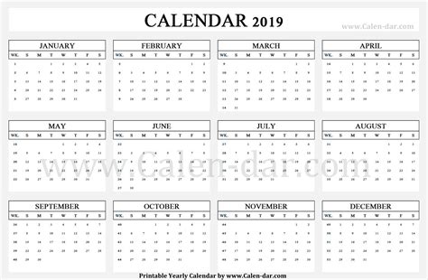 Calendar 2019 Week Wise Printable Template Calendar Template
