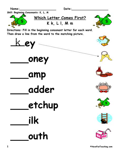 Beginning Sounds K L M Worksheet By Teach Simple