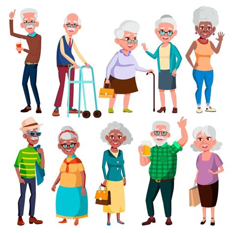 Elderly People Vector Grandfather And Grandmother Face Emotions