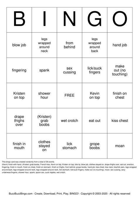 Sex Bingo Cards To Download Print And Customize