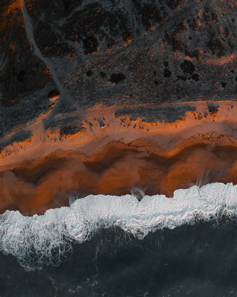 Coast Aerial View Sea Beach Wave Surf Hd Phone Wallpaper Peakpx